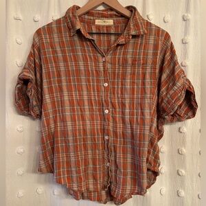 NATURAL LIFE Plaid Button-Up Shirt - Orange and Blue